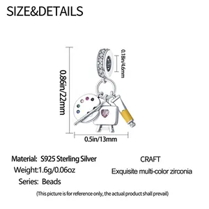 Size and specifications of S925 sterling silver art painting easel charm for bracelets