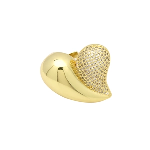 Macro detail of heart ring showing half polished finish and half micro-paved cubic zirconia