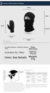 Detailed size chart for winter fleece beanie set including hat, neck warmer and gloves