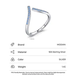 Minimalist S925 sterling silver wave ring with blue opal stones and 1.8mm width band