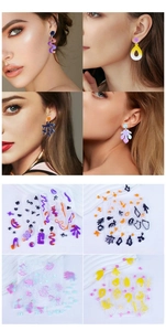 Detailed views of irregular silicone earring molds with resin jewelry display for DIY craft