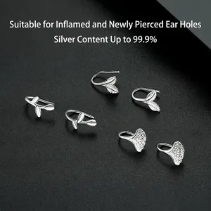 Three pairs of S999 sterling silver ginkgo and leaf dangle earrings for women
