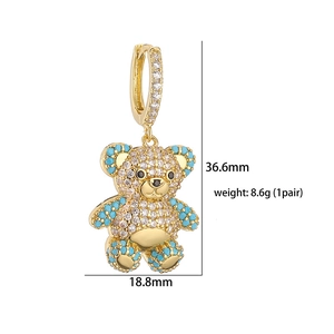Gold bear earring with blue and white zircon stones including size dimensions info