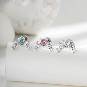 Heart Zircon Curved Cartilage Earring Stud Titanium Steel Screw Back Flat Back Piercing Jewelry For Women Minimalist