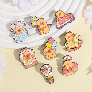 Cartoon Capybara enamel pins set with 8 cute animal designs for clothes and bags decoration