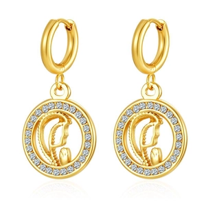 18K gold plated stainless steel hoop earrings with crystal prayer pendant and reflection