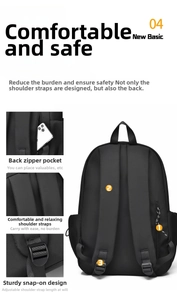 Detail of ergonomic padded straps and anti-theft back pocket on the black backpack