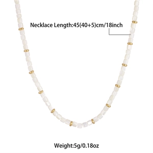 Elegant French vintage necklace with white mother-of-pearl beads and 18K gold plated steel