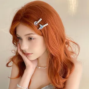 Elegant ocean series hair clips with pearl shell and blue mermaid tail for women