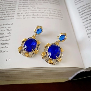 Boucles D'oreilles Pendantes Ovales En Zircon Bleu Style Cour Française Pour Femmes Avec Tige En Argent Sterling 925