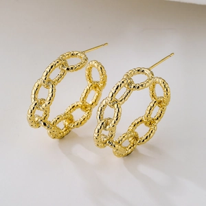 18K gold plated copper earrings with minimalist irregular geometric chain link design