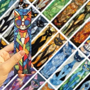 Artistic cat bookmarks with stained glass patterns and vibrant mosaic style designs