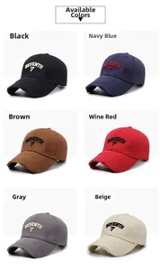 Detailed grid of distressed baseball caps in six colors with 3D Seventh 7 embroidery