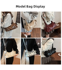 Collage of chic dumpling bags in six colors showcasing versatile styling and soft PU leather
