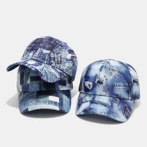 Retro Faux Denim Baseball Cap Distressed Ripped Hole Tie Dye Adjustable Sunshade Hat For Outdoor Sports Casual Men Women