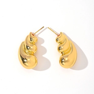 Elegant 14K gold plated spiral earrings with a minimalist nautical shell inspired design