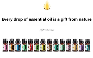 Set of 14 essential oil bottles in amber glass with various botanical scents for diffusers