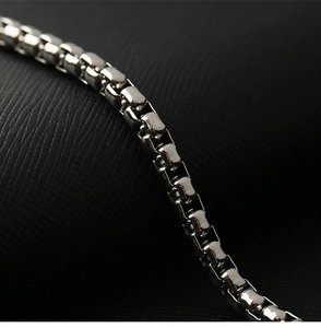 Titanium steel square pearl chain bracelet for men and women in polished silver finish