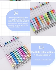 Detail of DIY beadable pens showing metal rod structure and gradient macaron finishes