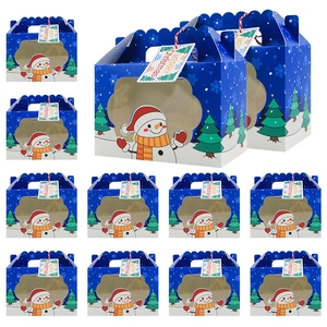 Set of 12 blue Christmas gift boxes with snowman design and transparent window