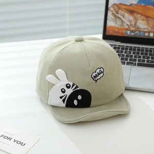 Kids corduroy baseball cap with cute zebra embroidery and soft brim in sage green