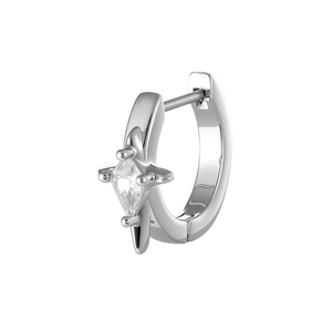 Polished silver titanium steel hoop earring with micro-pave star-shaped zircon stone