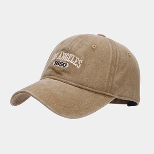 Detail of Los Angeles 1850 embroidery on washed cotton vintage baseball cap