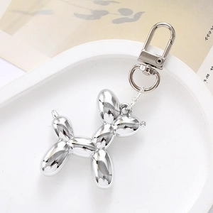 Fashionable silver acrylic balloon dog keychain with metal spring clasp for bags and phones