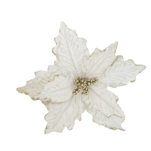 25cm white and silver artificial poinsettia flower with glitter for Christmas decor