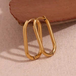 Minimalist Stainless Steel 18K Gold Plated Oval Hoop Earrings For Women Simple Geometric Long O-Shape Earrings Jewelry Gift