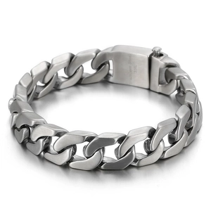 Chunky 316L stainless steel Cuban link bracelet for men with brushed finish metal