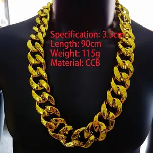 Detail view of 3.5cm wide gold chunky chain necklace with dimensions 90cm and 115g weight
