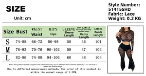 Size chart for lace two-piece set showing detailed measurements for S, M, and L sizes