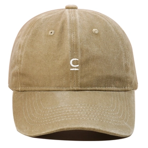 Casquette de baseball en coton kaki avec broderie lettre C blanche et visière incurvée