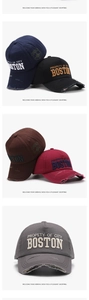 Detail of five-color vintage baseball caps with 3D embroidery and distressed brims