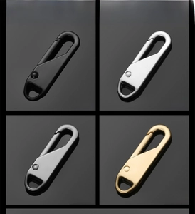 Macro view of zinc alloy spring buckles in black, silver, gunmetal, and light gold finishes