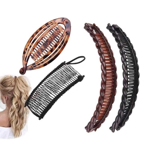 Brown and black banana hair clip set for women ponytail hairstyles on white background