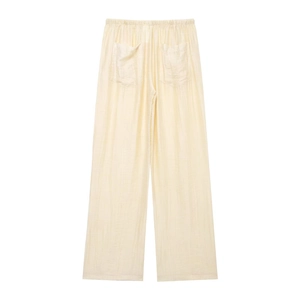 Set completo donna camicia jacquard e pantaloni larghi in tessuto beige chiaro