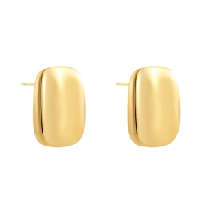 Polished 18K gold-plated curved rectangle stud earrings with a minimalist geometric design