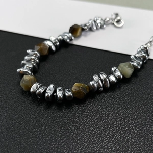 Tiger eye stone bracelet with silver stainless steel beads and durable lobster clasp