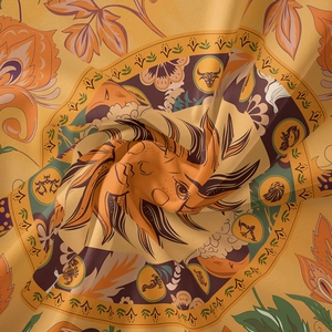 Close-up of bohemian moon phase tapestry showing lion totem and zodiac symbols