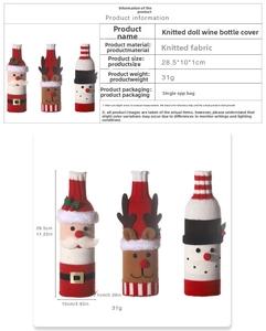 Christmas knit wine bottle covers featuring Santa, reindeer, and snowman designs