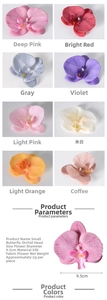 Dettaglio di teste di orchidee farfalla in seta da 9,5cm in vari colori per decorazioni DIY