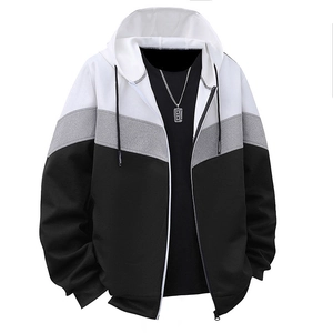 Felpa da uomo con cappuccio e zip con design patchwork a tre colori bianco grigio nero