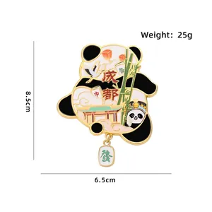 Calamita panda di Chengdu in metallo con bambù e ciondolo mahjong portafortuna