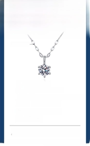 Detailed chart showing 1-carat moissanite S925 silver necklace specs and six-prong setting