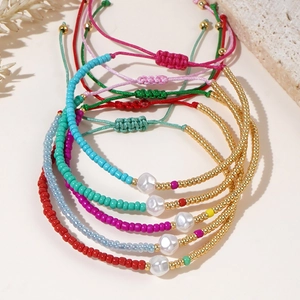 Bracciale Di Perline Fatto A Mano Boho Perline Di Vetro Imitazione Perla Artificial Corda Intrecciata Regolabile Gioielli Estate Regalo