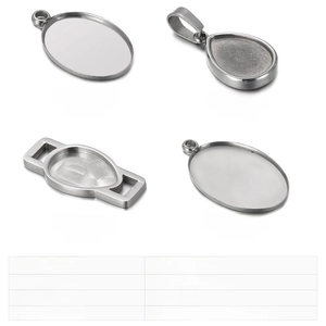 Size chart showing stainless steel oval water drop pendant dimensions and weights