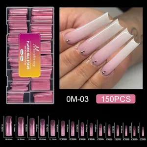 Detailed size chart for 150 pieces of extra long pink poly nail extension forms in 15 sizes