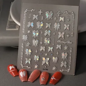 3D Embossed Nail Art Stickers Aurora White Bow Star Butterfly Retro Self Adhesive Manicure Decoration For Women